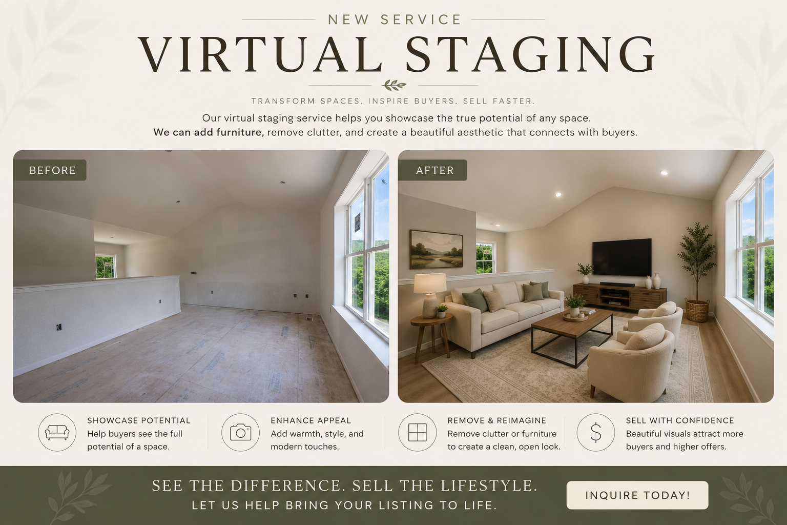 Virtual staging before and after service preview